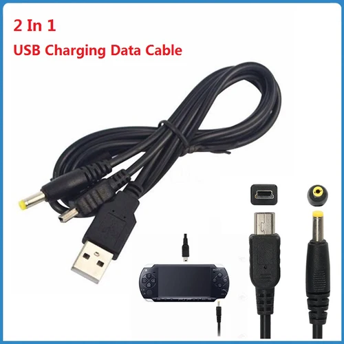 Cargador USB 2 en 1 para PSP 1000 2000 3000 Cable de datos USB + Cable cargador Cable accesorio de juego reemplazar