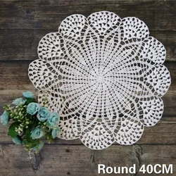 Round 40CM Luxury Cotton Table Place Mat Cloth Lace Crochet Christmas Placemat Coaster Kitchen Wedding Doily Coaster Mat Pad