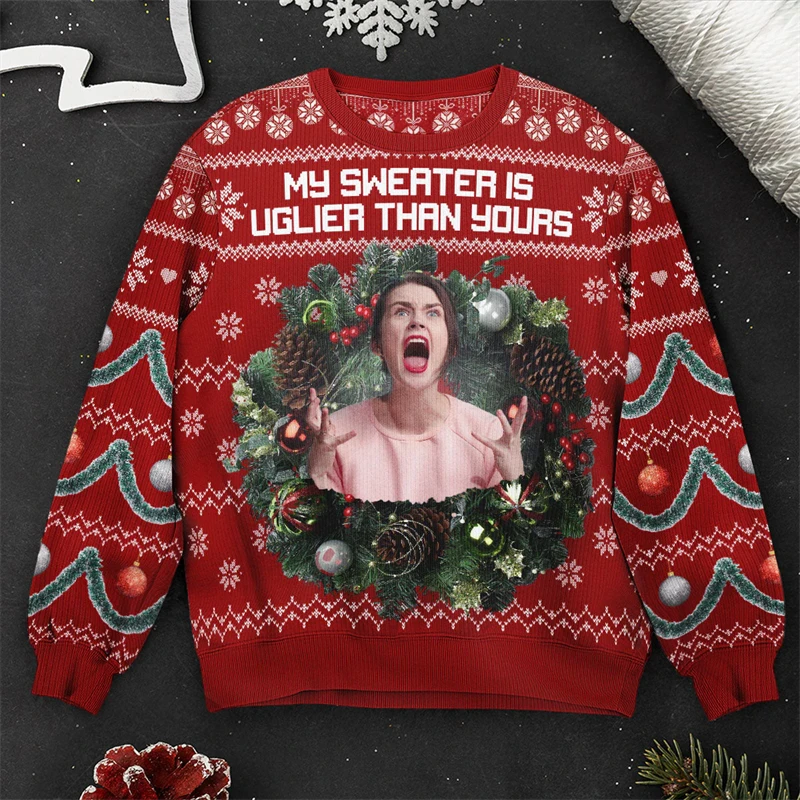 Funny Customized Face Photo 3D Printed Ugly Christmas Sweater For Women Men Clothes Personalized Xmas Party Sweatshirt Gift Tops