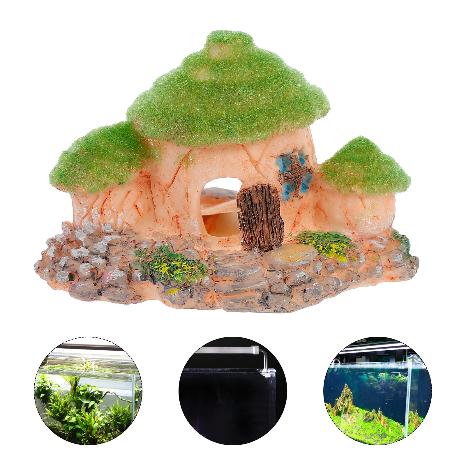 

Fish Tank Decoration Cottage Aquarium House Ornament Moss Hideout Betta Shrimp Small Reusable Safe Decor Item Aquatic