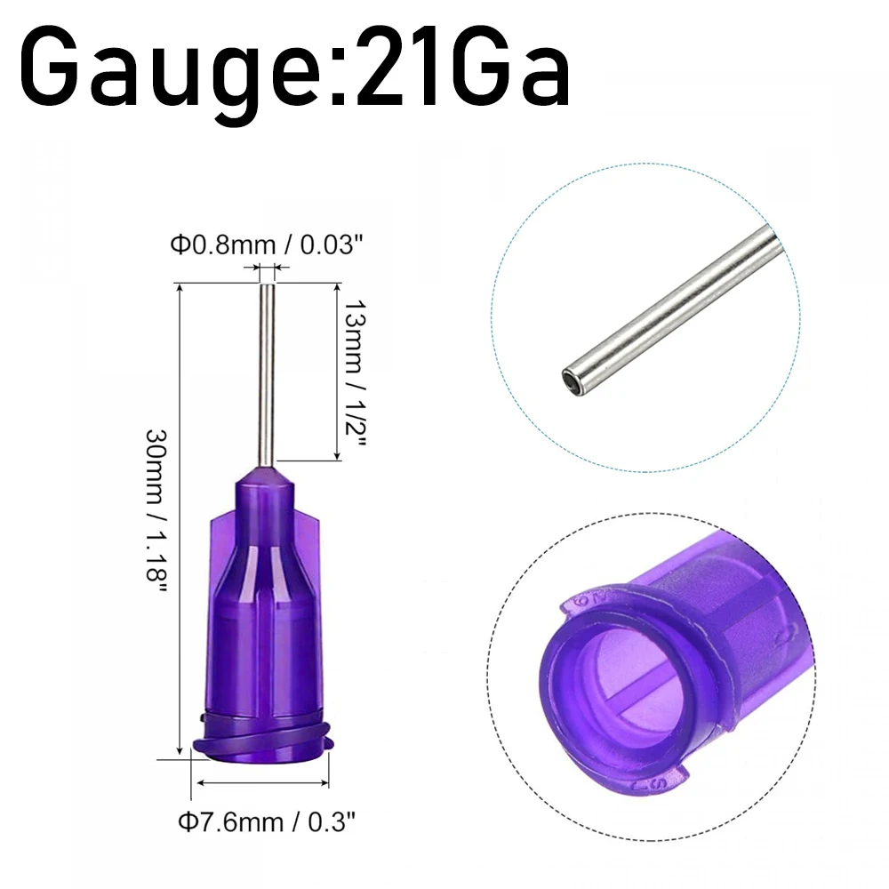 21 Gauge 1/2 Inch Stainless Steel Dispensing Needle Luer Lock for Industrial Liquid Adhesive Dispensing