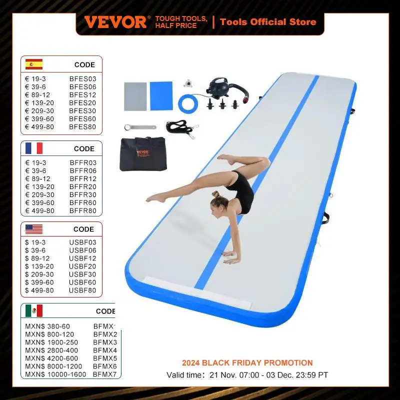 VEVOR Gymnastics Air Mat 4 in Tumble Track with Electric Pump Training Mats for Home Use/Gym/Yoga/Cheerleading/Beach 13 ft Blue