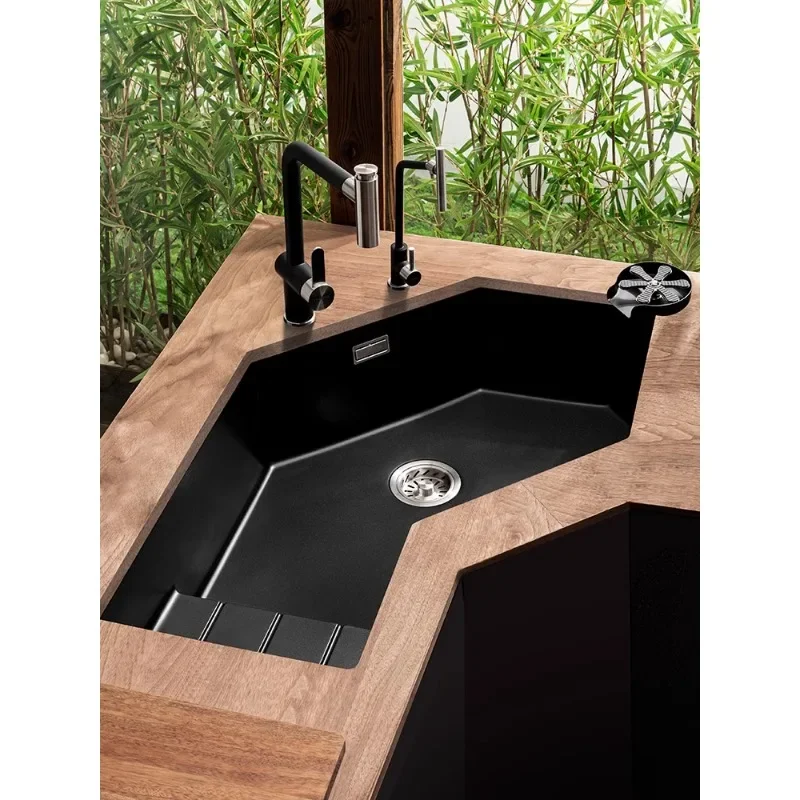 Diamond sink quartz stone large single sink kitchen special-shaped vegetable basin