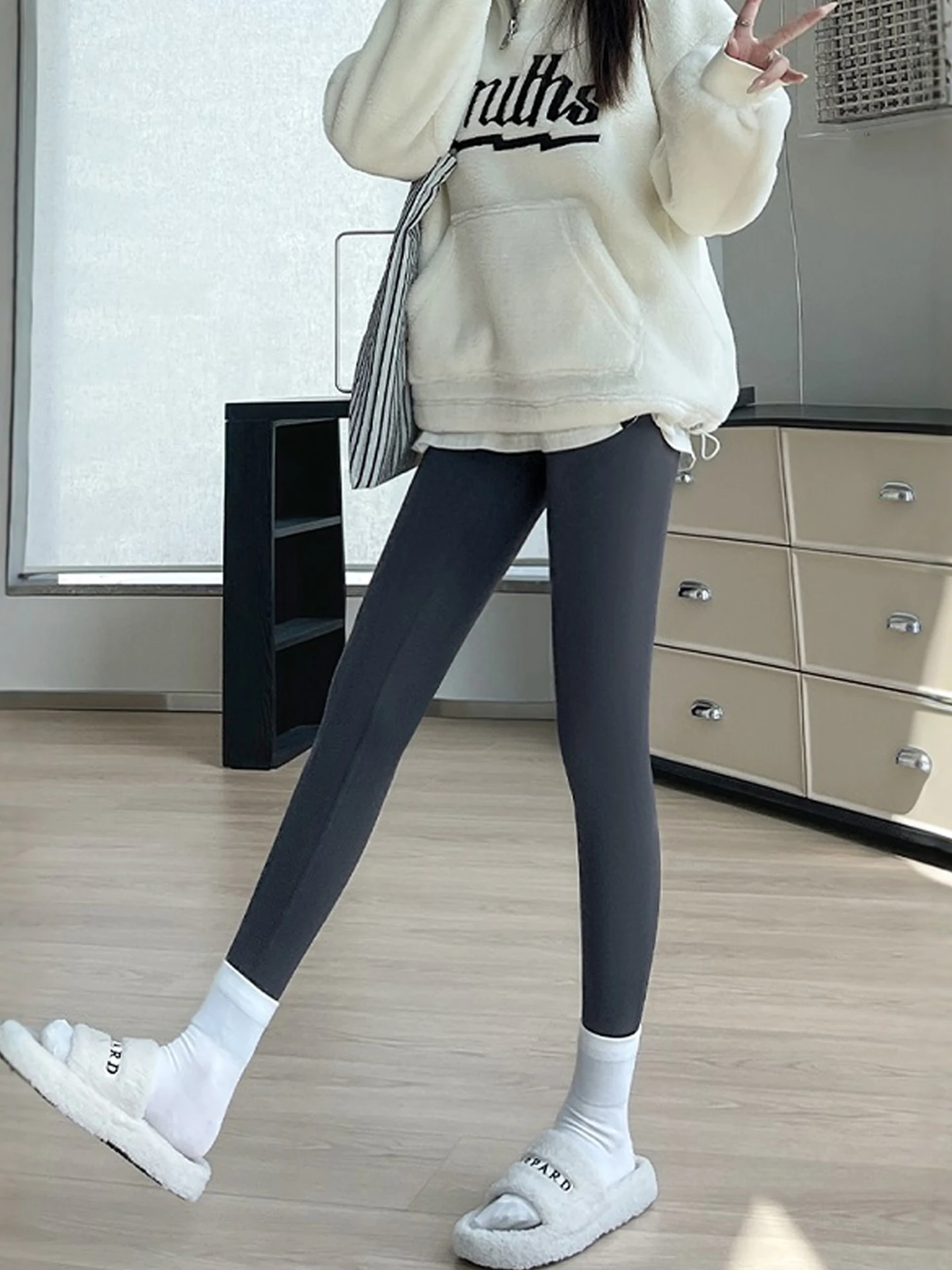 Puella High-Waist Fce-Lined Thi Yoga Pants arkskin Design Winter Warm Tummy Control Butt Lifting Casual Long Pants