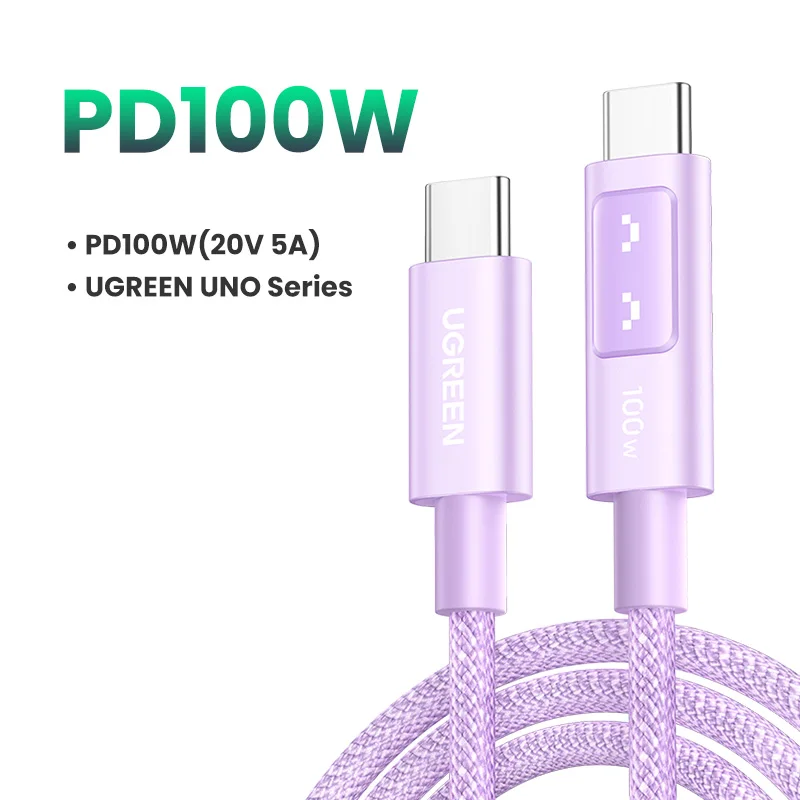 UGREEN UNO PD100W USB-C-kabel, snellaadkabel, type C naar type C, voor iPhone Air/17/16, Samsung S26/25, iPad, MacBook, 0,5-3 meter.