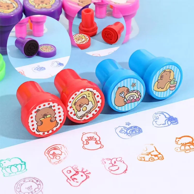 Capibala Seal Children's Reward Seal Creative Cute Guinea Pig Press Cartoon Seal Set Of 12 Graffiti Toys Student Reward Seal New