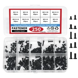 250PCS Flat Head Phillips Screws Kit Small Mini Steel Bolt Set m2 m2.5 m3 for Repair Computer Electronic Laptop Screws Kit