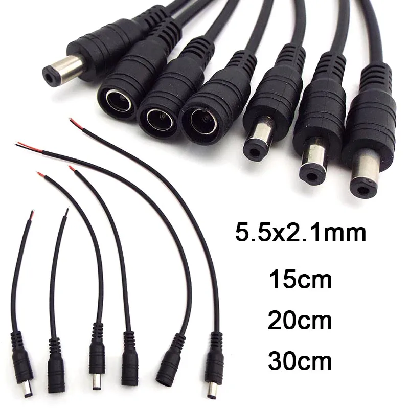 

12V Pigtail DC Power Supply Cable 5.5x2.1mm Male Female Wire Connector Adapter Plug For LED Driver DVR Moniter