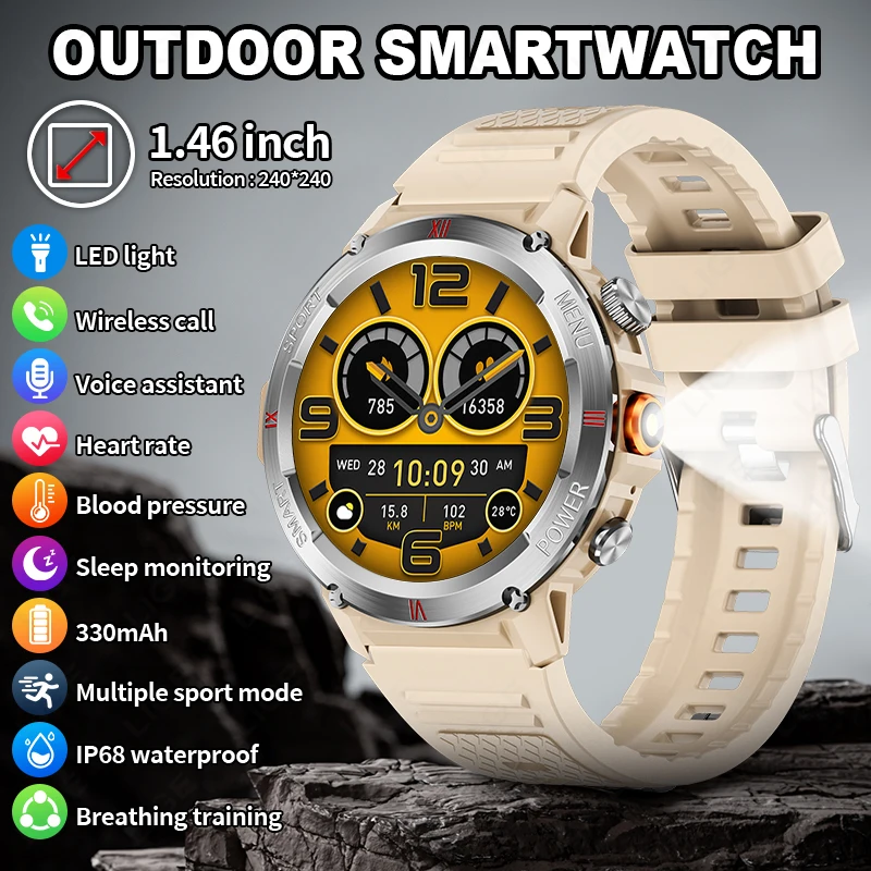 

LIGE Smart Watch 1.46''inch Screen LED Light Sports Sleep Tracker Heart Rate Monitor Bluetooth Call Voice Assistant Smartwatch