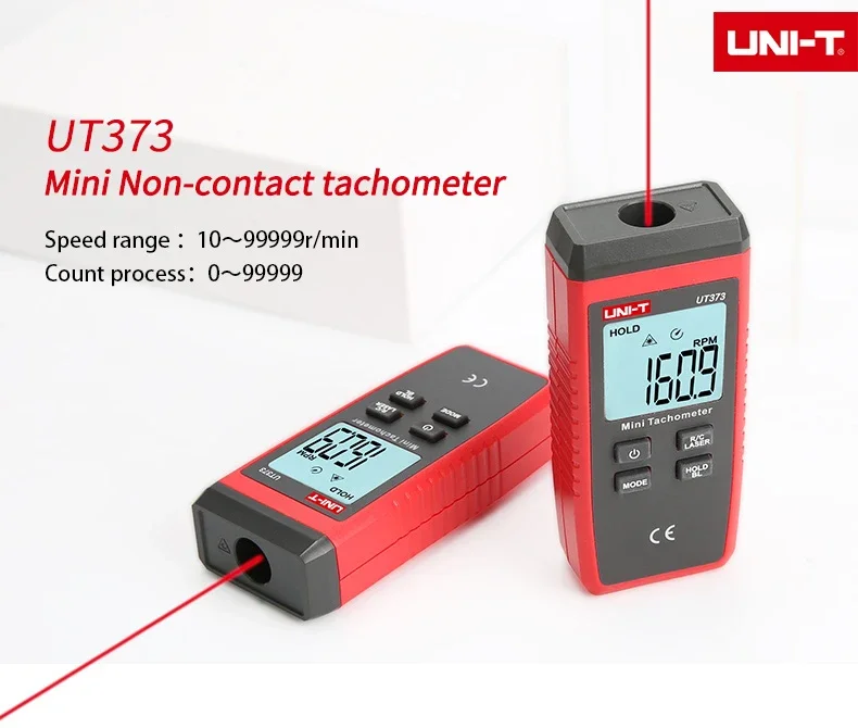 UNI-T UT373 Mini Digital Laser Tachometer Non-Contact Tachometer RPM Range 10-99999RPM Tachometer Odometer Backlight