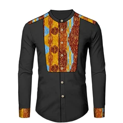 SEA&ALP African for Men Dashiki Traditional Kente Pattern Printed Long Sleeve Casual Top Shirt