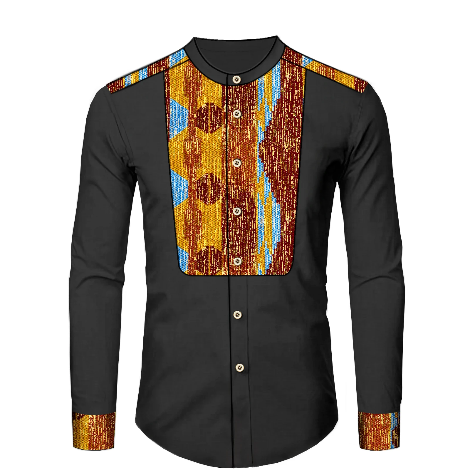 SEA&ALP African for Men Dashiki Traditional Kente Pattern Printed Long Sleeve Casual Top Shirt