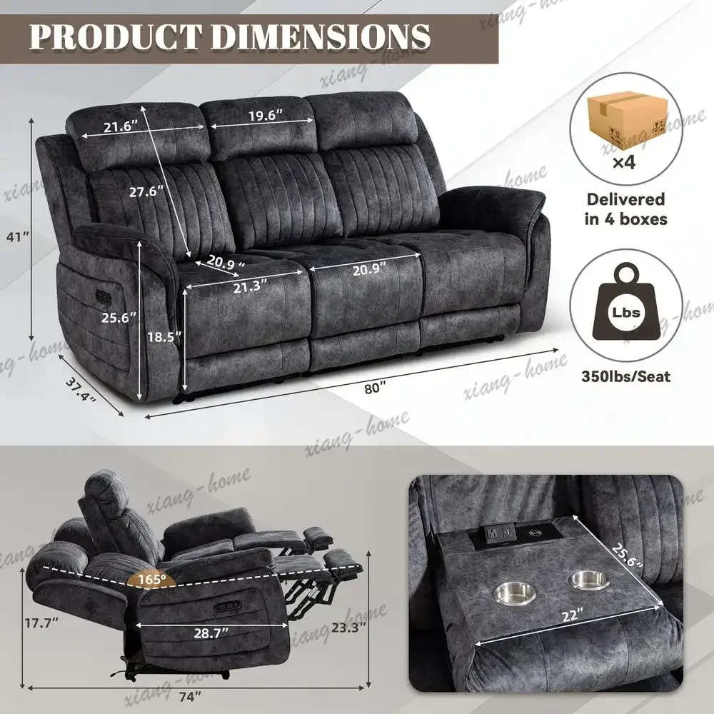 lsGravity Power Recliner Sofa Couch Electric Reclining Sofa with Drop Down Table amp Wireless Charging, 3 Seater Dual Reclining