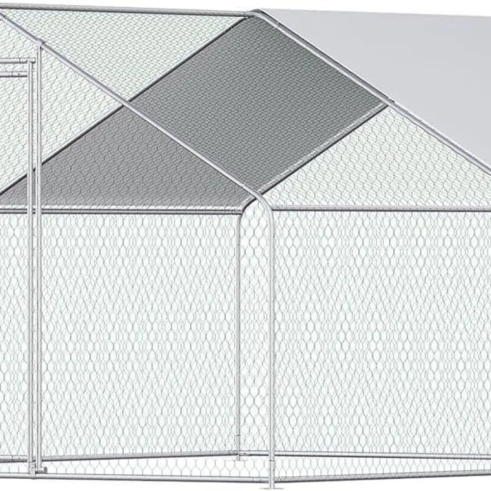 

Large Walk-In Metal Chicken Pen with Waterproof Cover for 10 Birds Outdoor Yard Enclosure