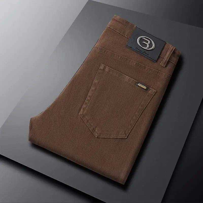 2025 Autumn Winter New Trendy Classic Jeans Male Solid Color Washed Straight Denim Pants Wide Leg Business Casual Stretchy Jeans