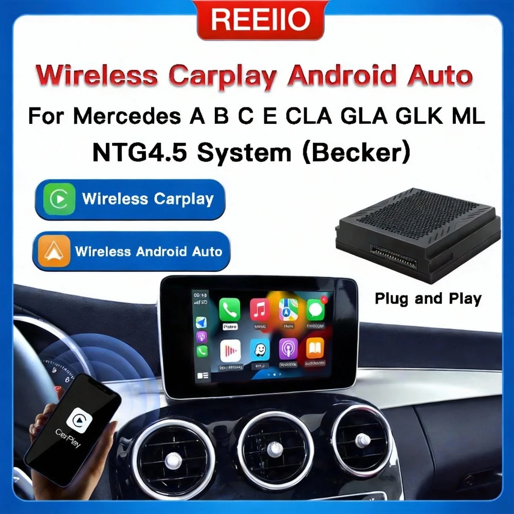 REEIIO Wireless Carplay Android auto module For Mercedes Benz A B C E CLA GLA GLK ML W204 W246 W176 Sprinter NTG4.5 Becker Box