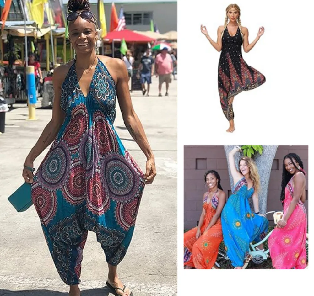 Maxi Boho Wide Leg Yoga Pants Colorful Bohemian Wide Crotch Jumpsuit  Wide Leg Leggings Casual Yoga Pants Printing Bohemian