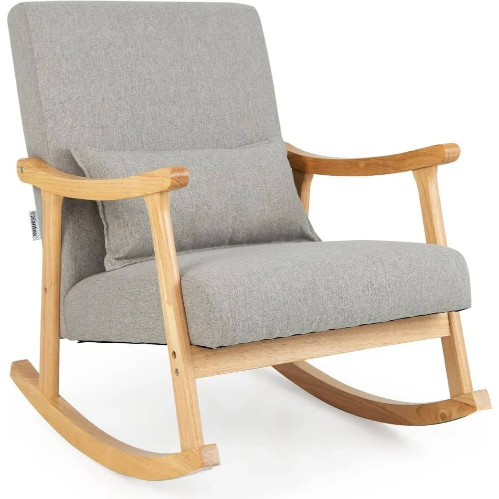 

Upholstered Rocking Chair - Modern Rocker with Rubber Wood Frame, Comfy Backrest & Seat, PP Padded Pillow