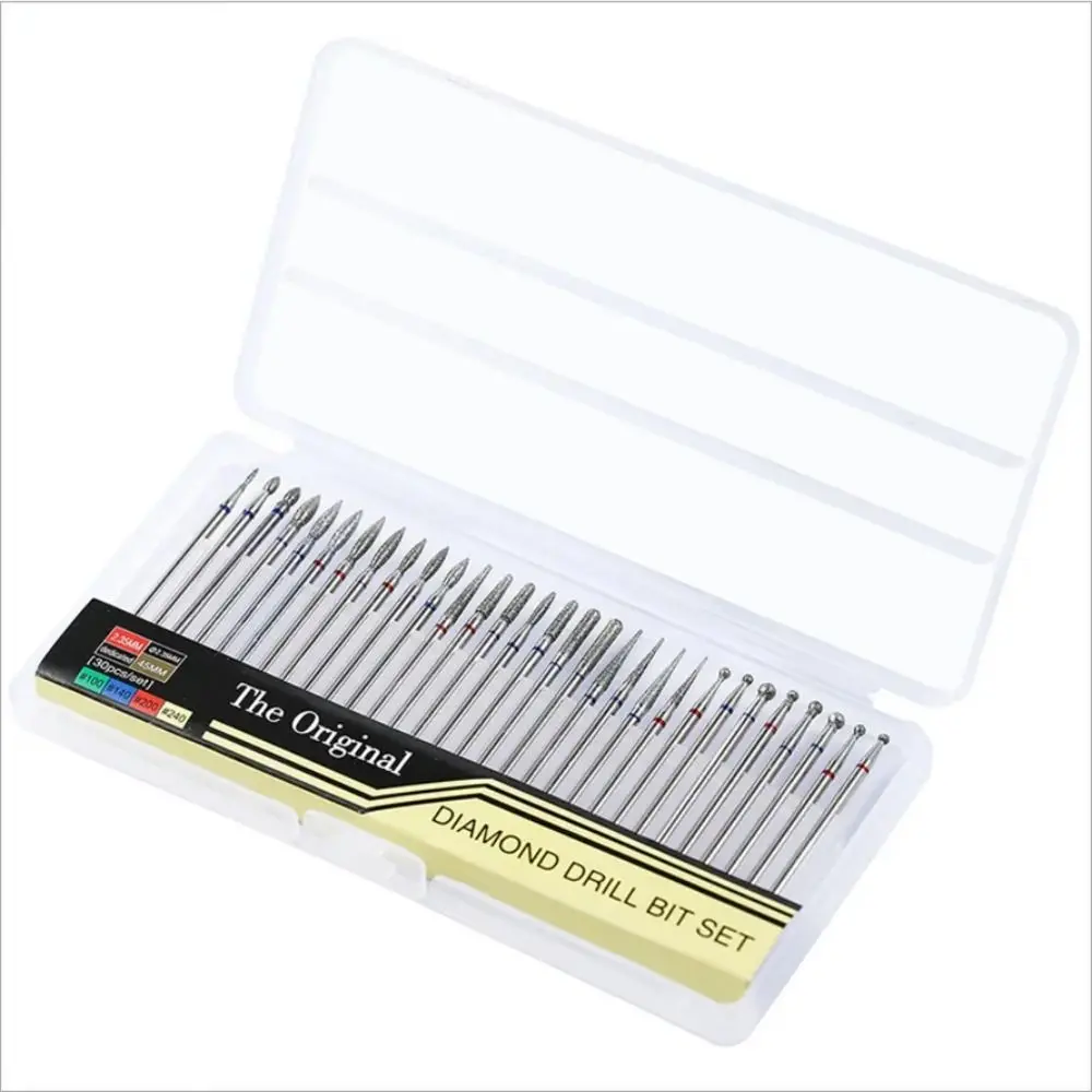 30 Pcs/Box Diamond Manicure Grinding Head Set Nail Trimming Peeling Nail Drill Bit Kits Replacement head Carving