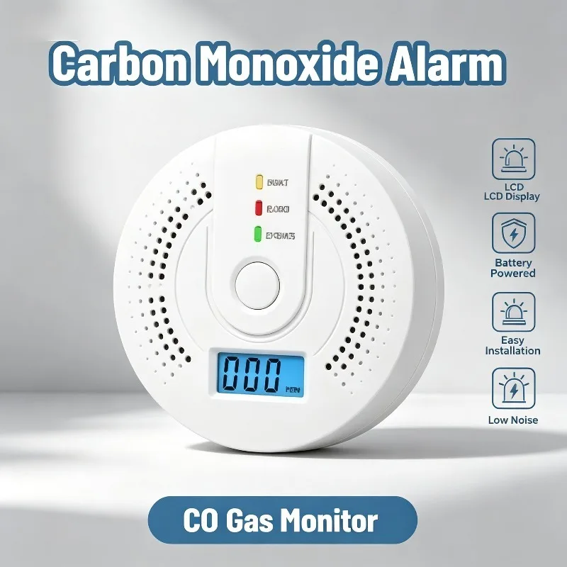 Home Carbon Monoxide Alarm Digital Display CO Gas Monitoring Sensor Sound Alert Security Warning Device for Indoor Living Space