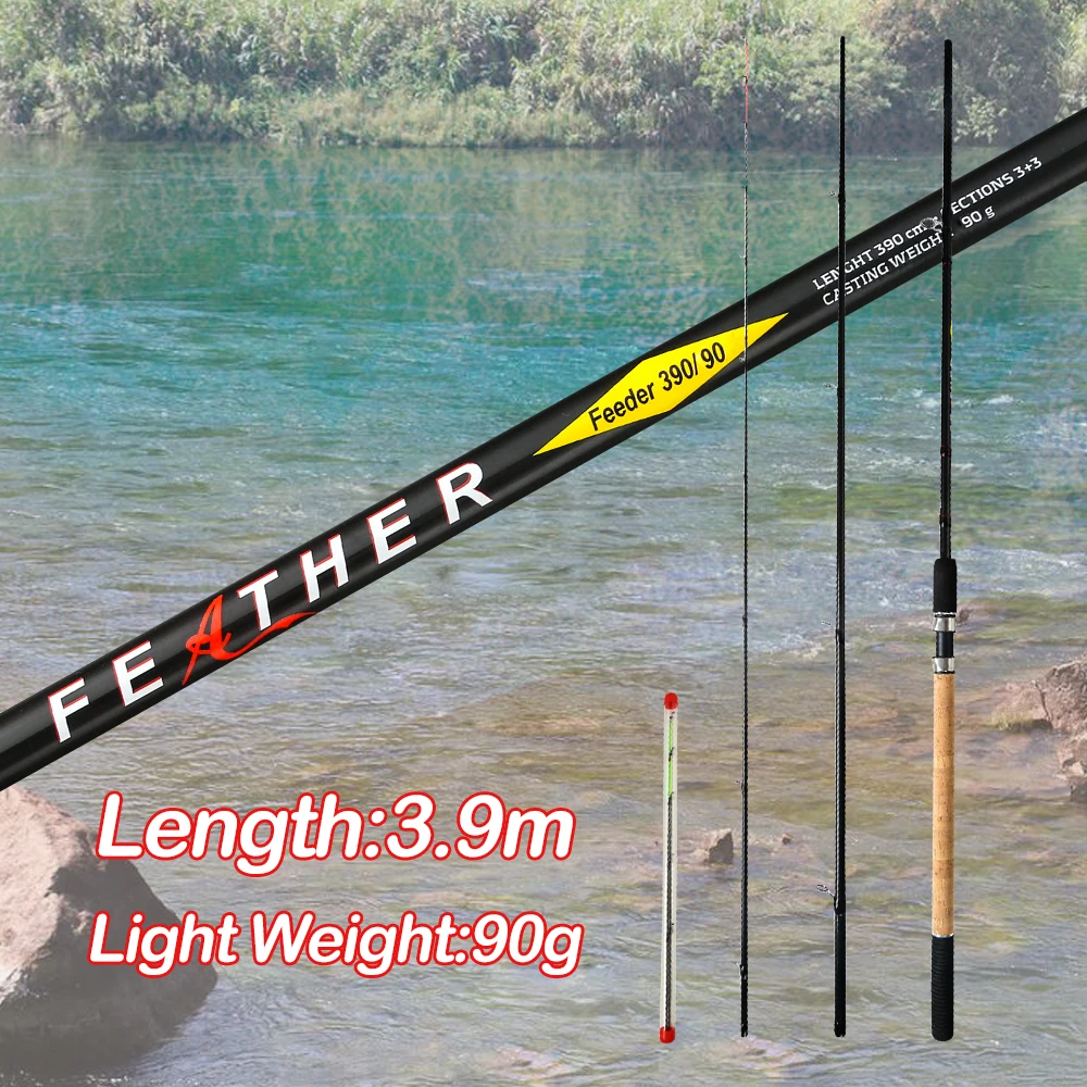 Sales! Feather Light Weight Feeder Rod 3.9m 90g Carbon Fishing Rod Spinning Fishing Pole High Quality Russia Shipping