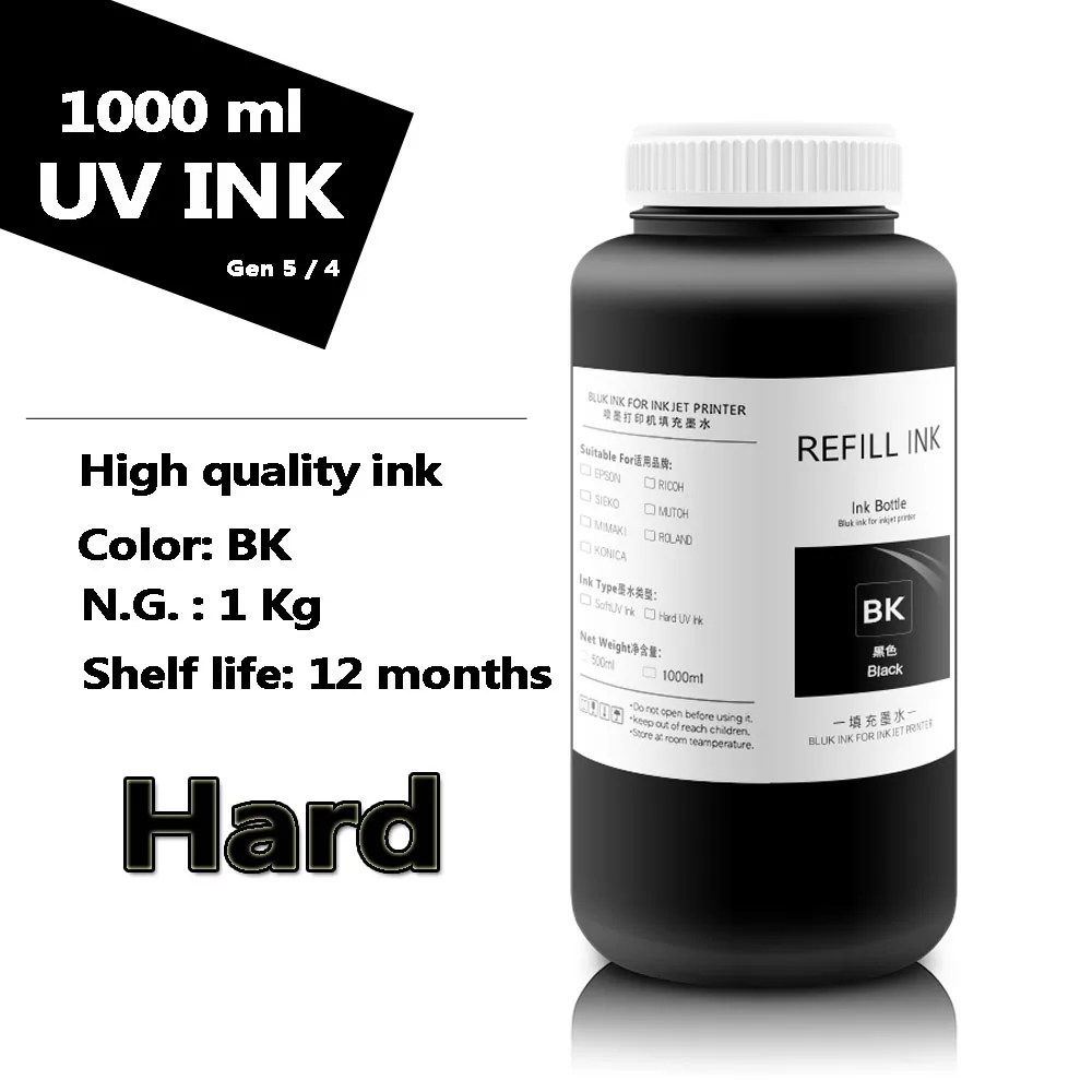 1000ML/bottle*5colors Dedicated UV ink For Ricoh GEN 4 GEN5 printhead for Ricoh UV printer ( 5 color option )