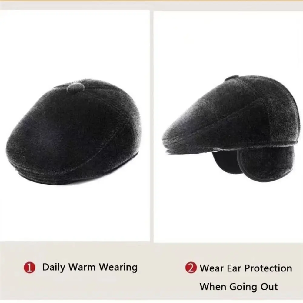 British Style Faux Fur Newsboy Hat Winter Warm Vintage Flat Cap Outdoor Men Beret