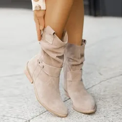 Women Atumn Winter Ankle Boots Low Heels Round Toe Casual Shoes Faux Suede Female New Low Boots Plus Size 34-43 Chelsea Boots