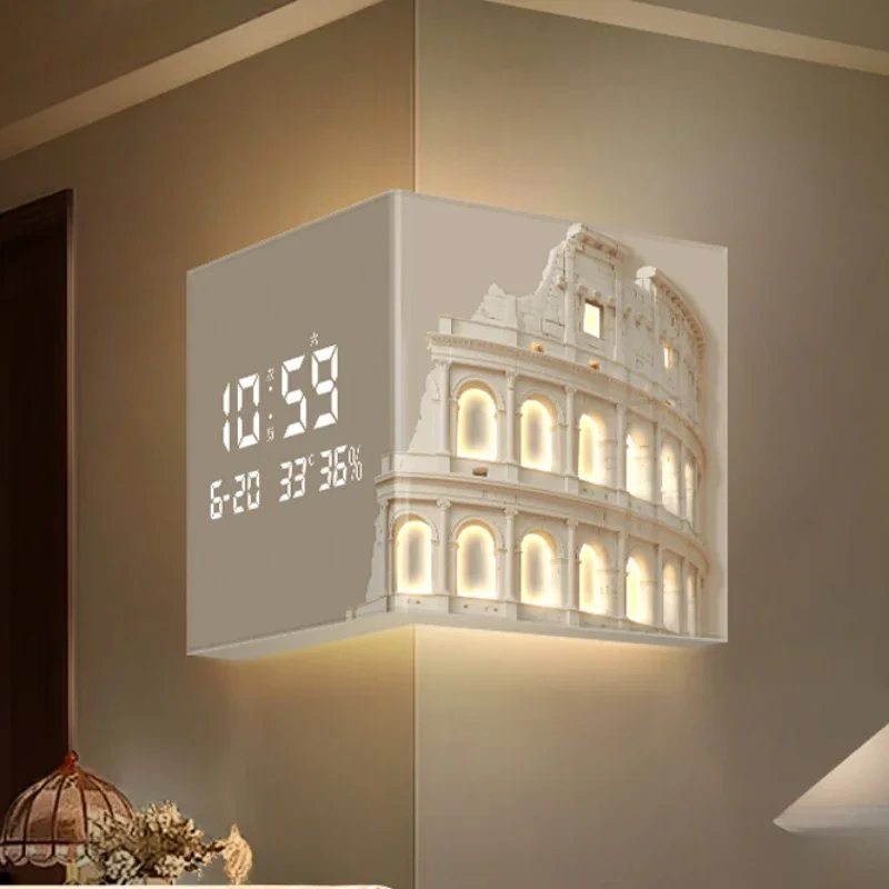 

Cream Style Living Room Foyer Electronic Clock Led Creative Corner Clock Wall Decoration New Study Wall Clocks Home Decoration