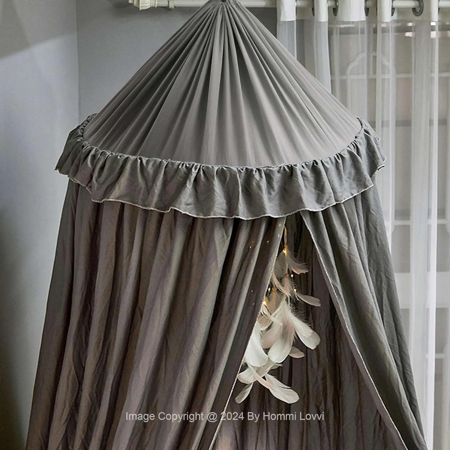 หลังคาเตียงสําหรับเด็กผู้หญิง, Dreamy Frills เพดานแขวน Princess Canopy ตกแต่งห้องนอน Soft Canopy สุทธิอ่าน Nook
