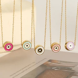 Bohemia Round Evil Blue Eyes Pendant Necklaces for Women Enamel Color Stainless Steel Chain Necklaces Female Party Jewelry Gifts