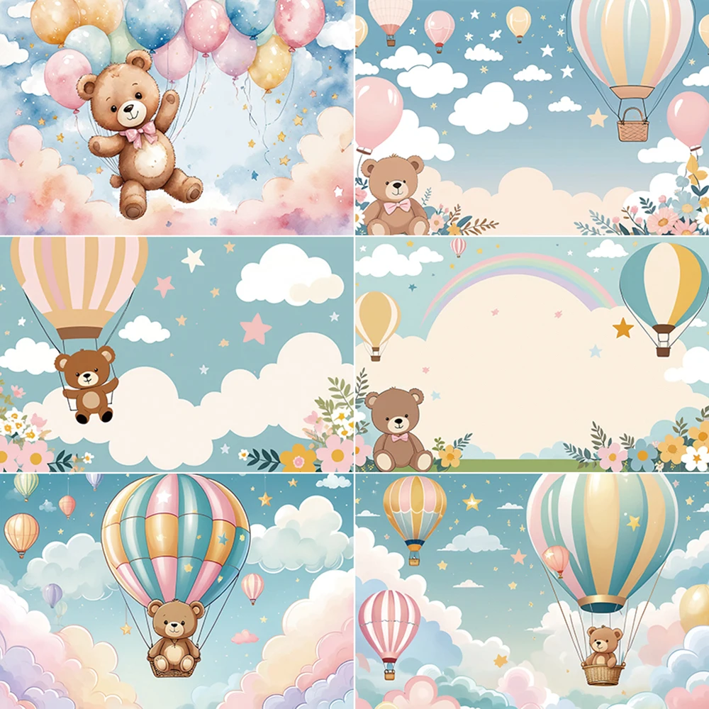 

MOON.QG Teddy Bear Birthday Backdrop Custom Gender Revelation Banner Background Baby Shower Rainbow Photography Studio Props