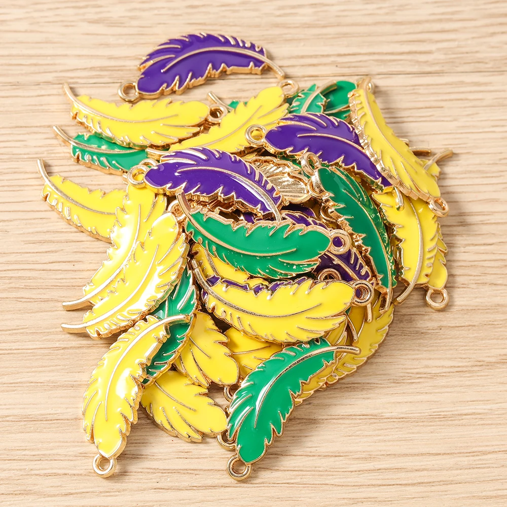 Tusember 20pcs Enamel Feather Charms Pendants for Handmade DIY Jewelry Making Craft