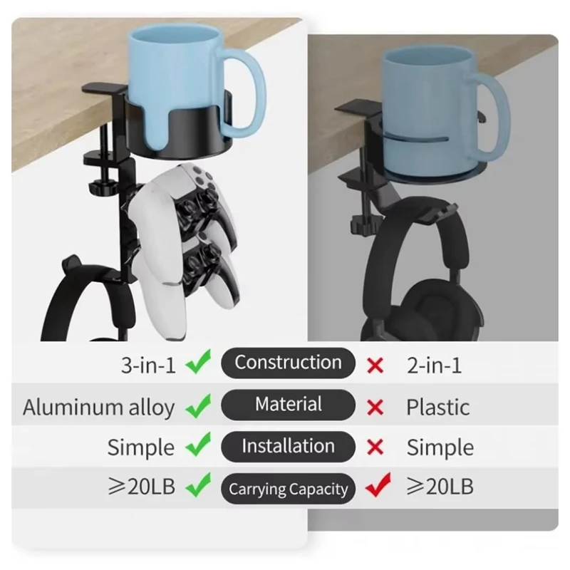 Настольный держатель для стакана с водой, многофункциональная гарнитура, подставка для геймпада, настольное хранилище для ПК, геймера, наушники, ручка, кронштейн