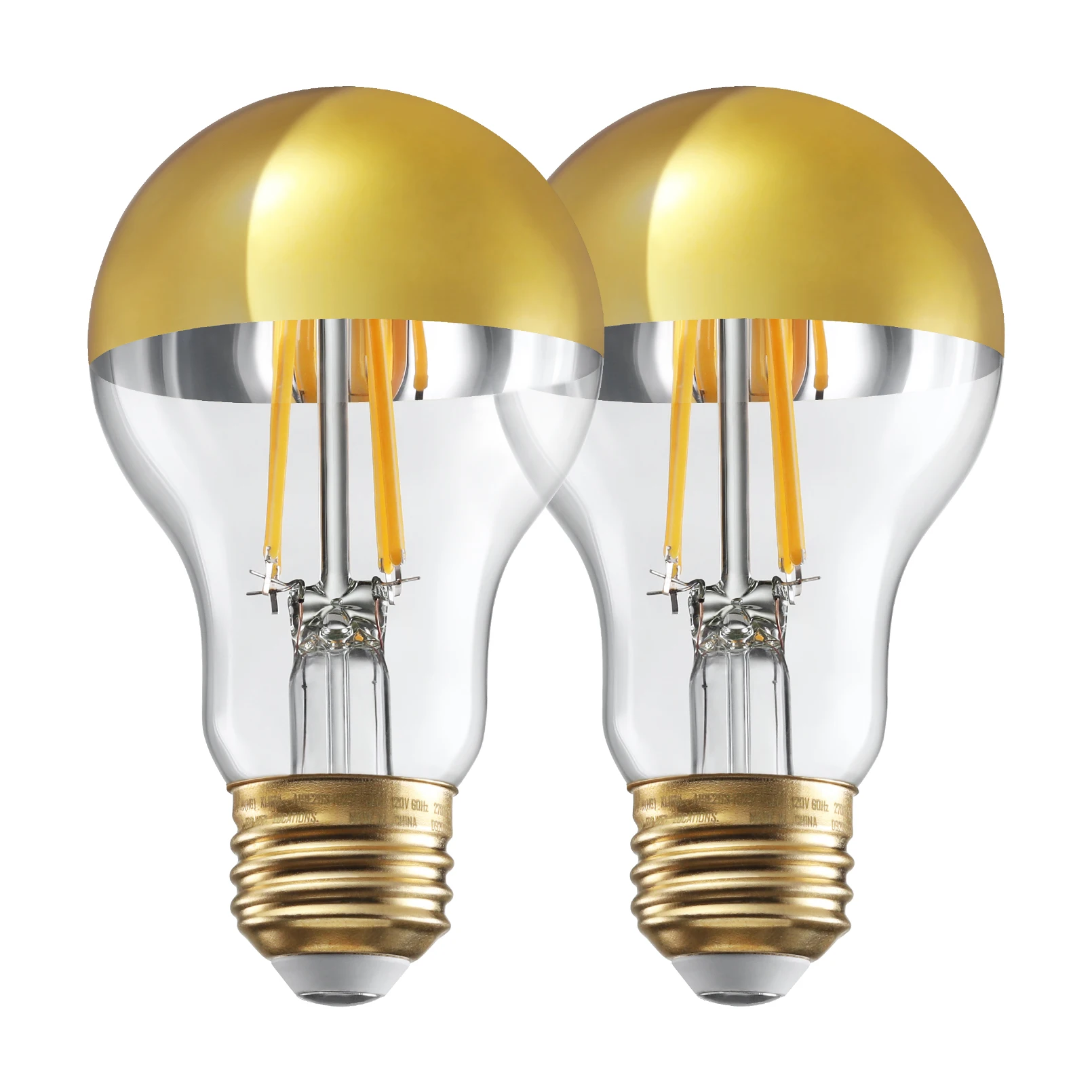 

2 Pack Dimmable Half Chrome Light Bulb 2700K 4.5W, Anti Glare,E26 Gold Dipped Bulb, A19 Vintage LED Edison Bulb for Bedroom