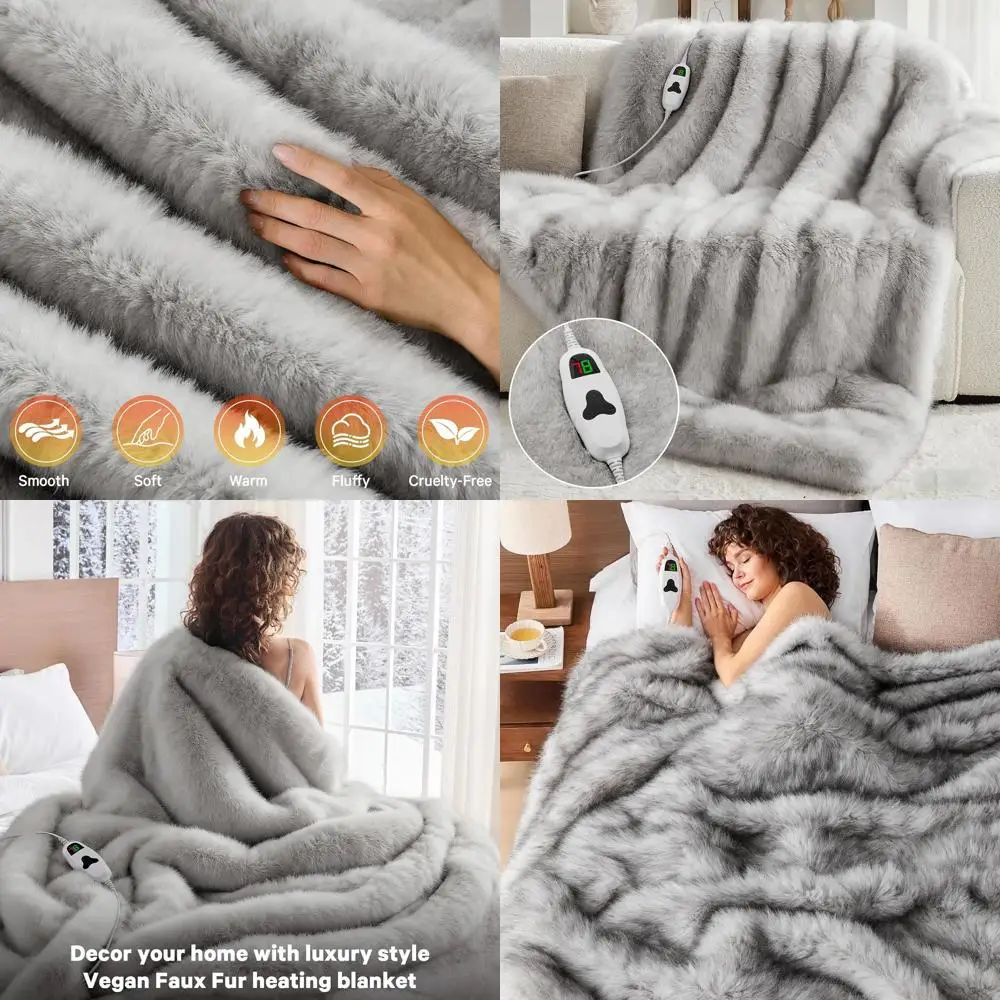 

Одеяло из искусственного меха с подогревом, 50x60, 10 нагрева, автоматическое выключение 8 часов, роскошное уютное для женщин и мам, зимнее тепло, белое