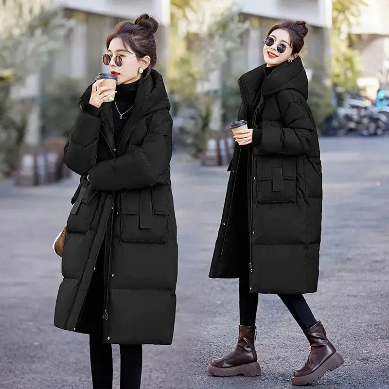 

Cotton Woman 2024 New Winter Clothing Korean Version Loose Fashion Long Cotton-padded Jacket with A Hat and Thick Bread Clothes