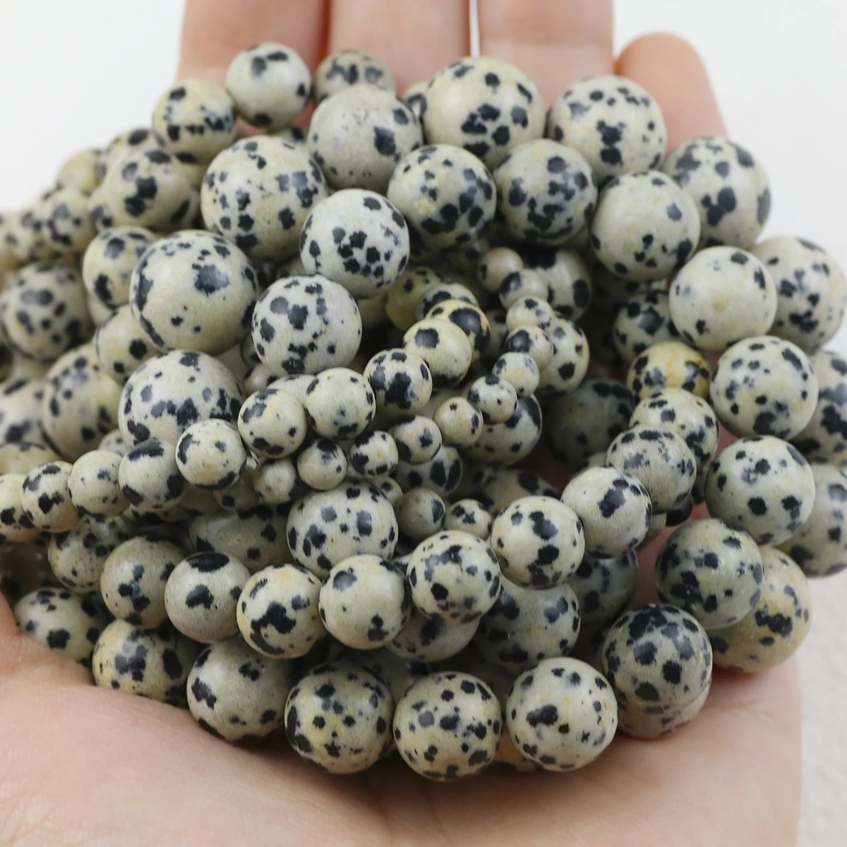 Natural Stone Spotted Dalmatian Printed Jasper Round Beads 15\