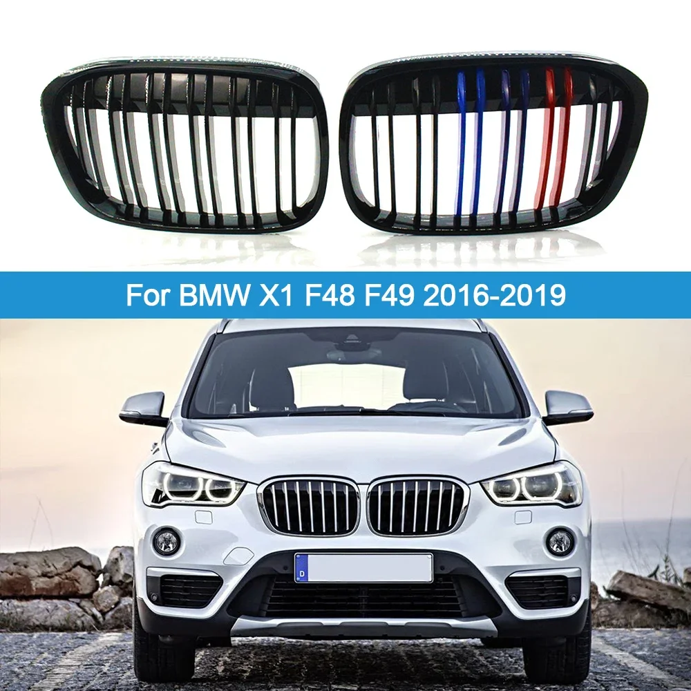 

Car Left & Right Gloss Black M Style Front Bumper Kidney Grille Double Line Sport Grill Replacement For BMW X1 F48 F49 2016-2019