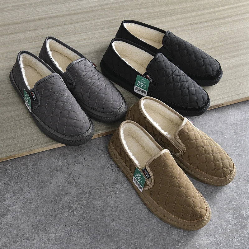 Value for Money Winter Warm Lightweight Men's Slip-On Casual Shoes Fleece Lined Comfortable Cloth Loafers Flat Rubber Sole