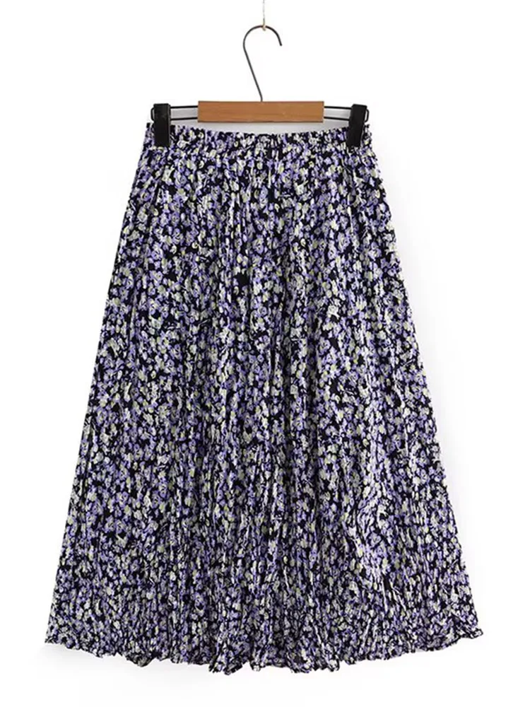 Plus Size Women\'s Skirt Polyester Print Skirt Stretch Elastic Waist Floral Large Hem Umbrella Skirt Double-Layer Floral Skirt