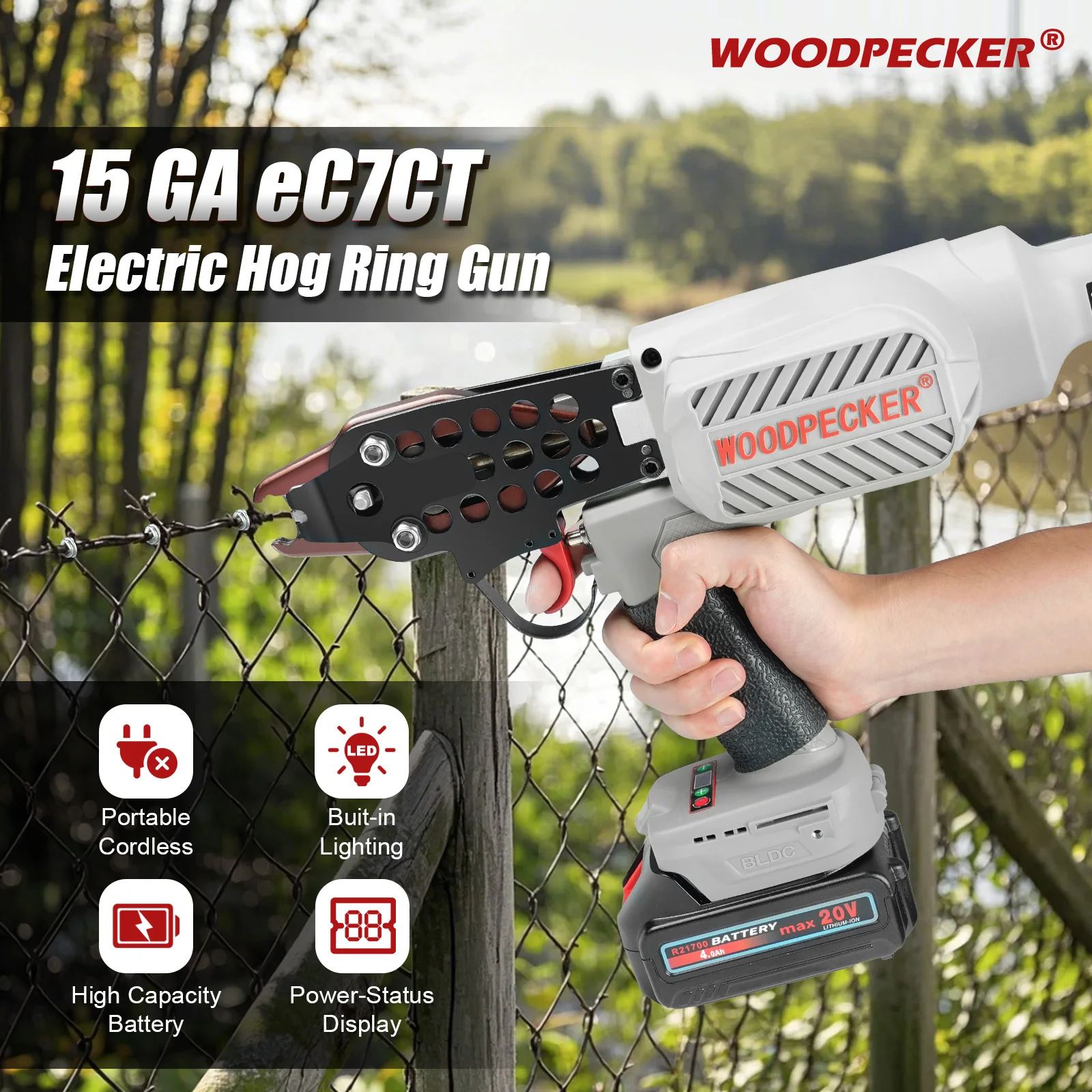 

woodpecker Battery Charging Cordless C Ring Nailer, Pig Ring Pliers, Poultry Cage, Wire Binding, eC7CT , Electric Nail Gun C