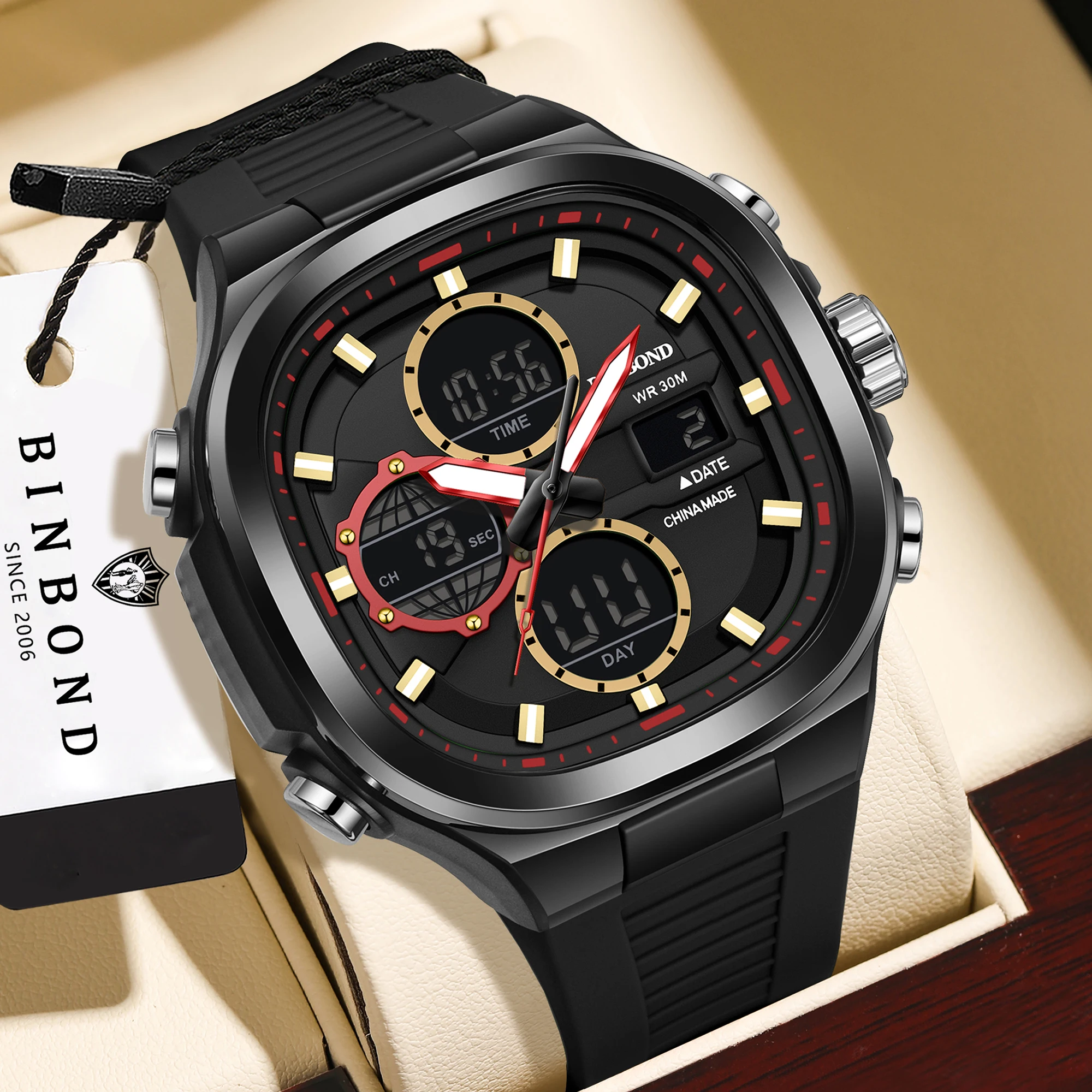 BINBOND Montres Hommes Quartz Watch For Men Chnorograph Luminous Waterproof Men's Watch Reloj Luxury Regalos Para Hombres