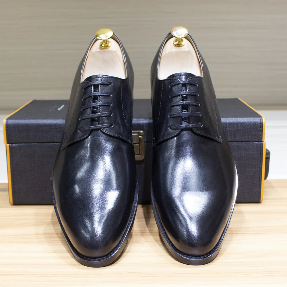 Brown Round Head Leather Male Loafers Cover Heel Men Casual Shoes Fall Lace-up Flats Fashion Dress Zapatos De Hombre