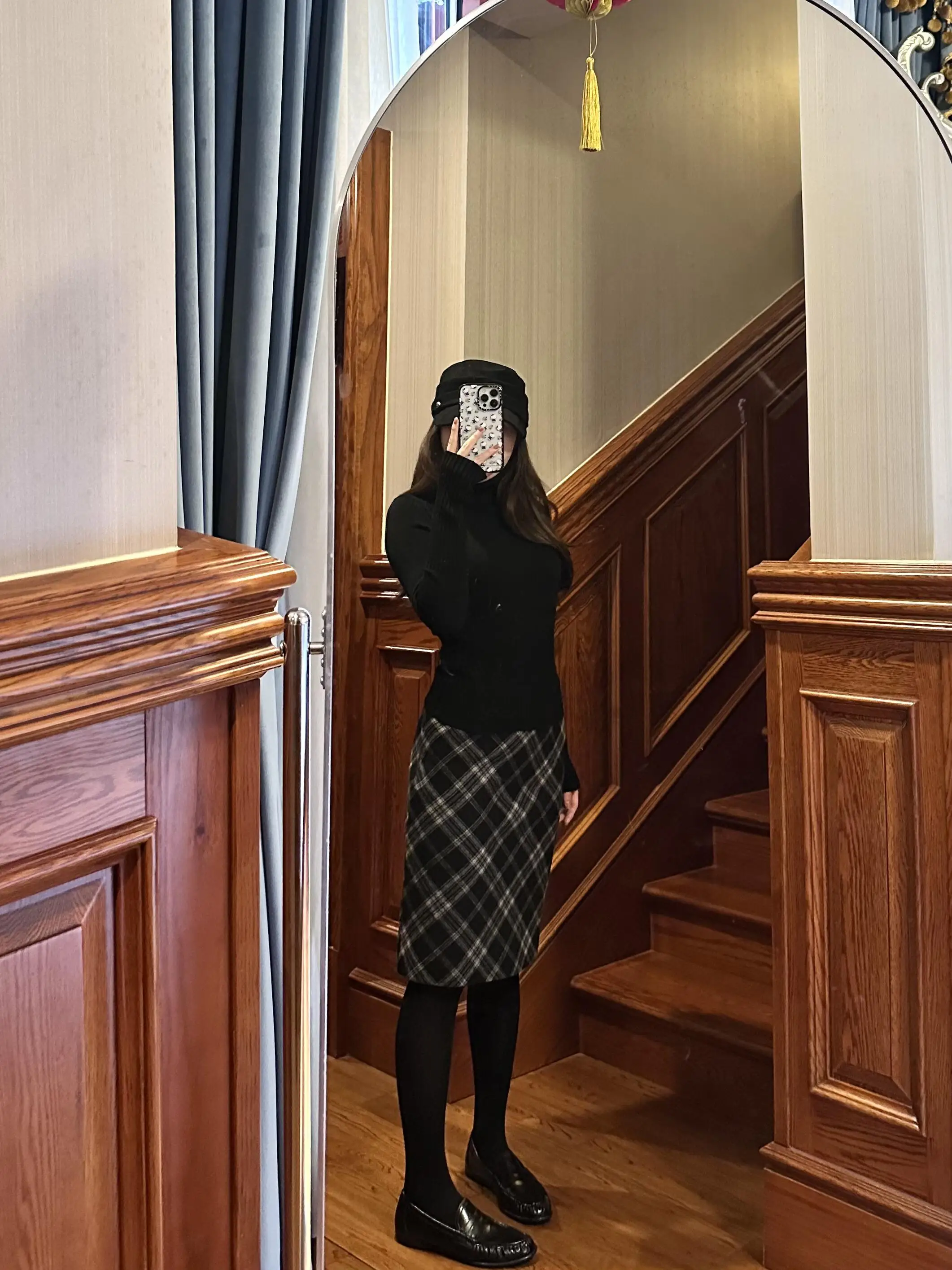 Retro American Soft Yet Structured Woolen Plaid  Skirt Women's Autumn Winter Fashionable Miu Straight Tube Midi Skirt