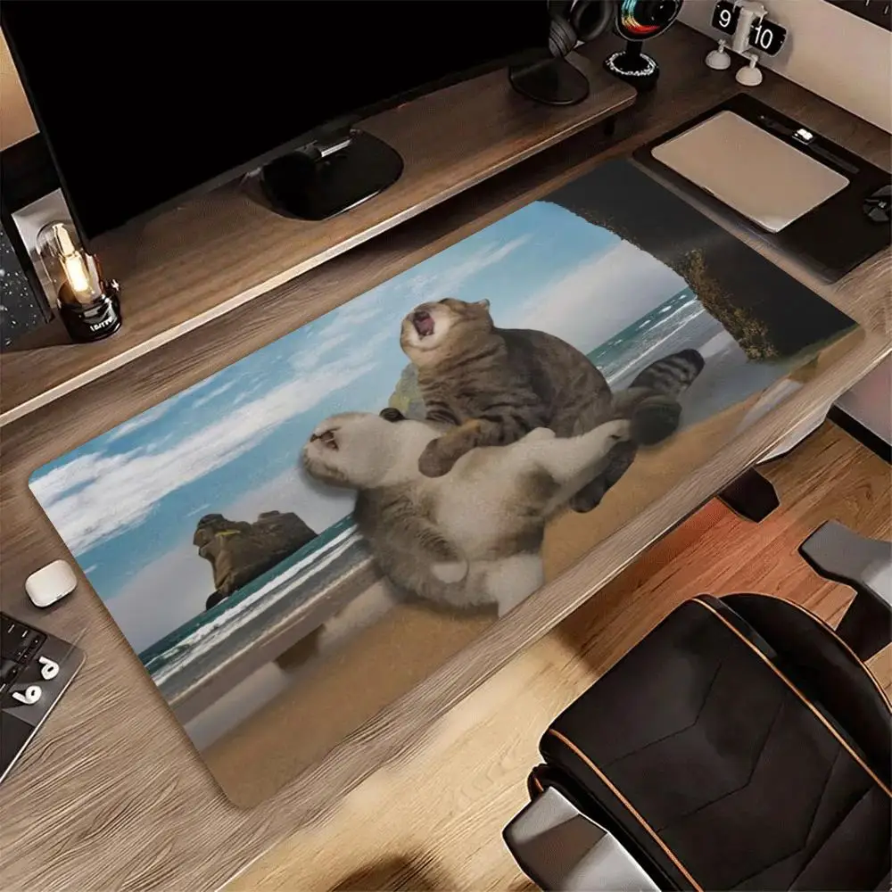Funny Beach Chubby Cat Group XXL Desk Pad Non-Slip Rubber Gaming Mouse Mat Keyboard Cushion Desktop Office Computer Accessories