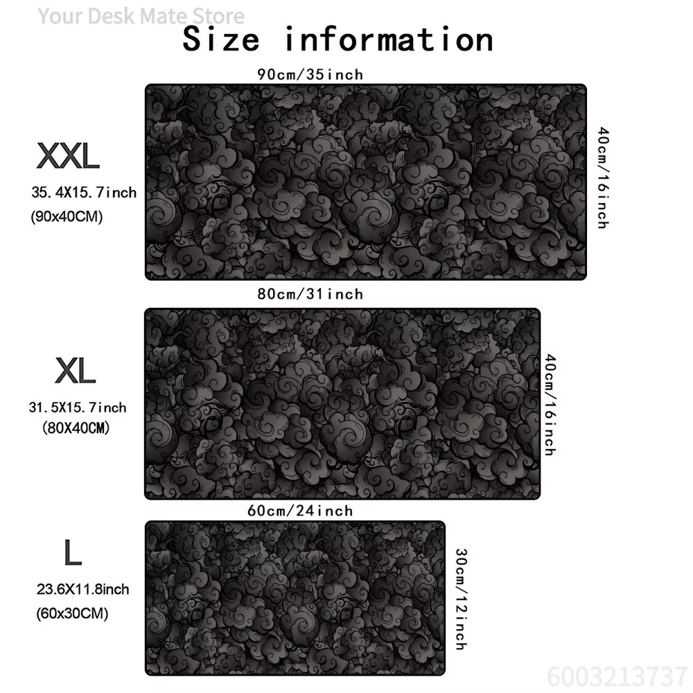 

Vintage Black Chinese Cloud Pattern Large Size Gaming Desk Mouse Pad Multi Anti-slip Keyboard Table Mat