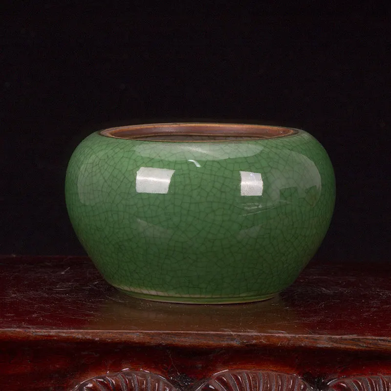 Chinese Vintage Ge Ware Fish Roe Green Glaze Water Washer, Crackle Finish Desk Ornament for Collector
