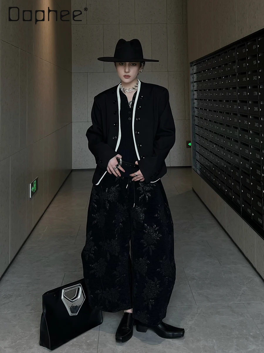 Dark Retro Print Wide-Leg Pants Fashion Heavy Embroidery Harem Pants Korean Style Personality Trend Loose Long Pants for Women
