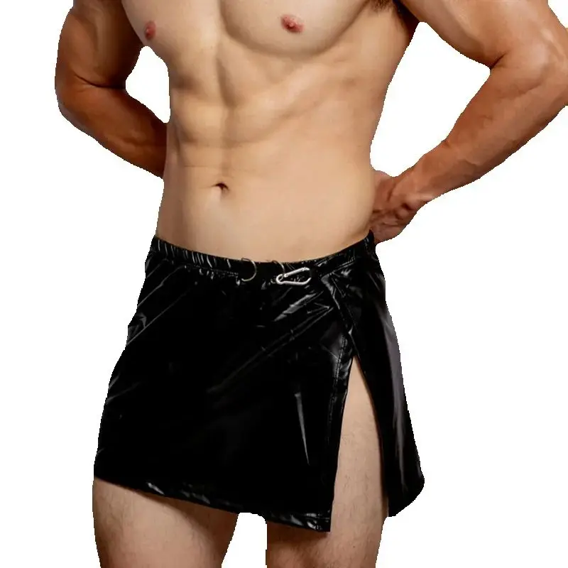 Pajama Dress Boxers Sleepwear Sexy Home Casual Pijama Hombre Metal Decoration Shorts Imitation Leather Robe Pajama Shorts